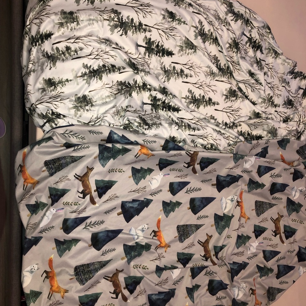 Printed Woodland Tree & Fox Duvet Cover Set - White & Gray